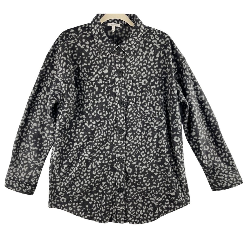 Maurices Medium Gray & White Leopard Print Button-Up Fleece Shacket  w pockets